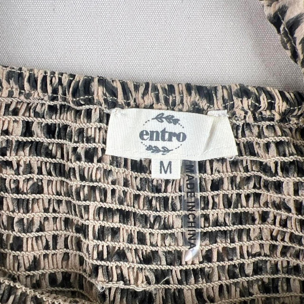 Entro Leopard Print Smocked Romper Long Sleeve Tiered Ruffle Mini Size M - Picture 7 of 7
